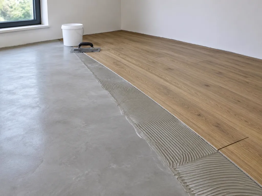 Instalação de piso vinílico colado sobre contrapiso regularizado, em Jaú